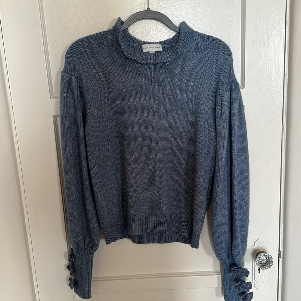 Something Navy blue sweater with bow details
